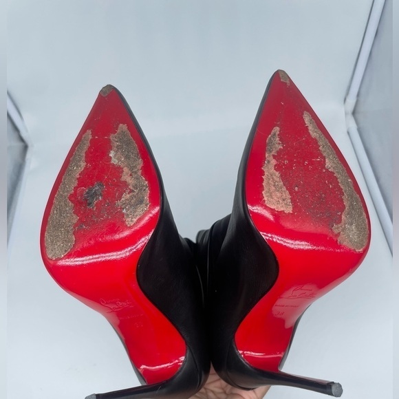 Christian Louboutin Ishtar Black Leather Mid Calf Pointed Stiletto Heels Boots - Picture 7 of 14
